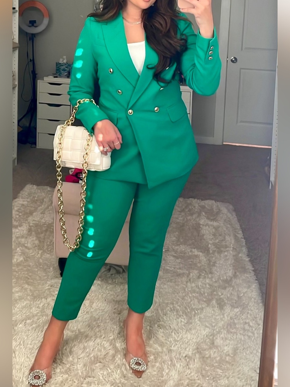 Rachel Zoe - Green Double-Breasted Women's blazer Suit Pants & Blazer Set